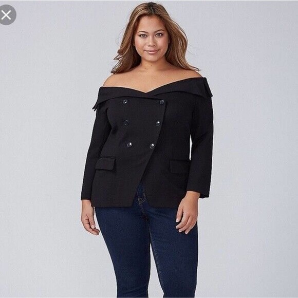 Lane Bryant Jackets & Blazers - NWT Lane Bryant Ponte Off The Shoulder Double Breasted Blazer Jacket 18 H13858